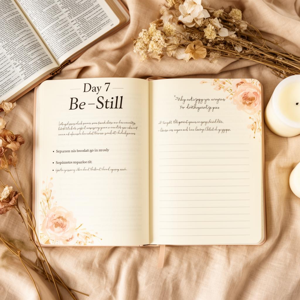 Devotional journal page spread - Day 7 Be Still